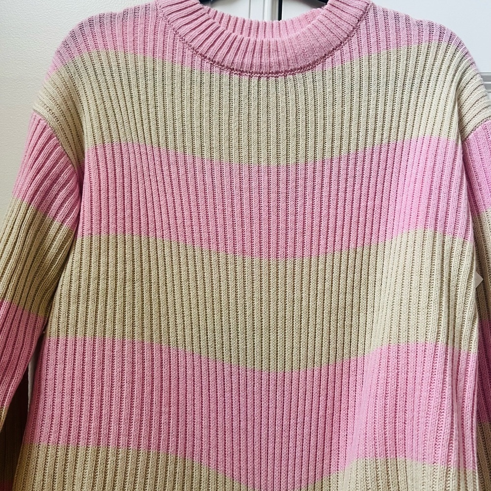 Cozy Pink and Tan Striped Women's Sweater - Picture 5 of 6